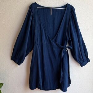 Free People Endless Summer CARINO Mini Wrap Dress Sz M Color Navy Blue